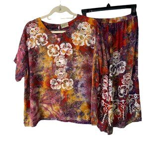 Lady Cactus Womens Shorts Top Set Size Medium M Vintage Batik Print Bohemian